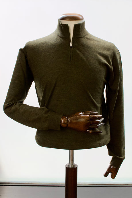 Fedeli 'Favonio' 1/4 Zip Knit Olive 1