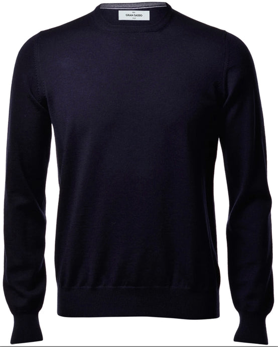 Gran Sasso Crew Neck Merino Knit, Navy