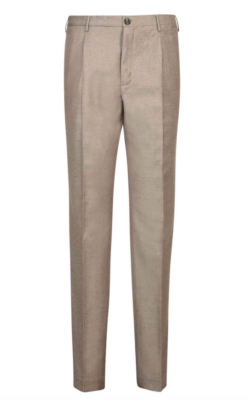 Incotex Tapered Fit Virgin Wool Pleated Trousers, Oat Melange