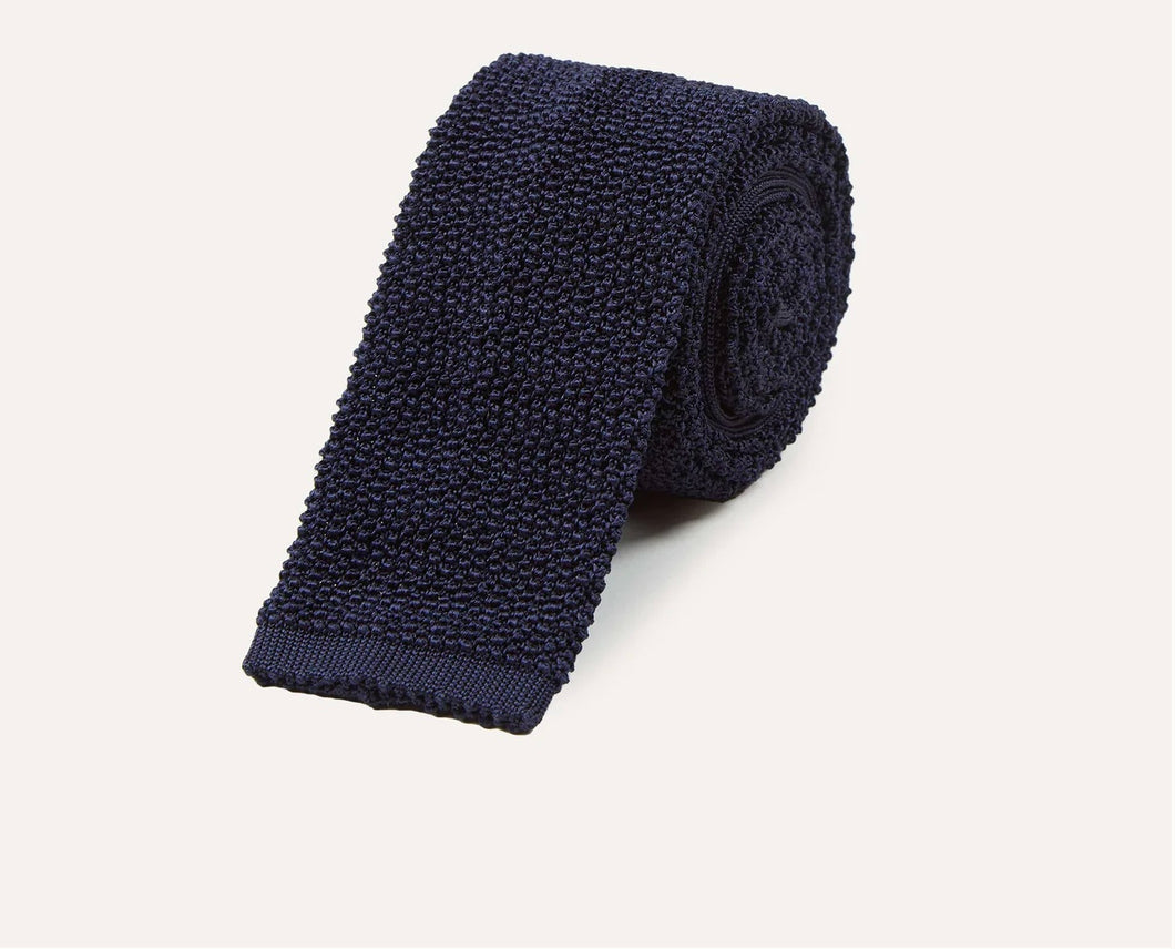 Navy Knitted Silk Solid Colour Tie